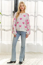 Lovely Heart Sweater Top - Off White/Pink