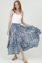 Paisley Print Scarf Hem Maxi Skirt - Denim Blue