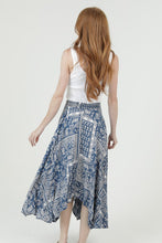 Paisley Print Scarf Hem Maxi Skirt - Denim Blue