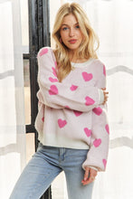Lovely Heart Sweater Top - Off White/Pink