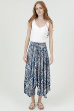 Paisley Print Scarf Hem Maxi Skirt - Denim Blue