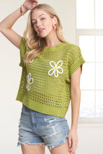 Drop Shoulder Floral Sweater Top - Green/White or White/Orange