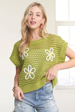 Drop Shoulder Floral Sweater Top - Green/White or White/Orange