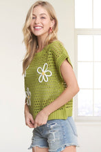 Drop Shoulder Floral Sweater Top - Green/White or White/Orange
