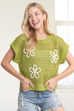 Drop Shoulder Floral Sweater Top - Green/White or White/Orange