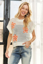 Drop Shoulder Floral Sweater Top - Green/White or White/Orange