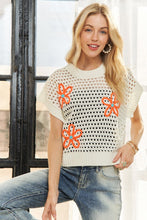 Drop Shoulder Floral Sweater Top - Green/White or White/Orange