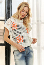 Drop Shoulder Floral Sweater Top - Green/White or White/Orange