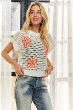 Drop Shoulder Floral Sweater Top - Green/White or White/Orange