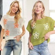 Drop Shoulder Floral Sweater Top - Green/White or White/Orange