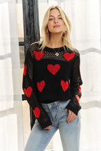 Heart Pattern Sweater Top - Black