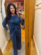 Mineral Washed Distressed Star Patch Plaid Top - Navy
