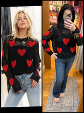 Heart Pattern Sweater Top - Black