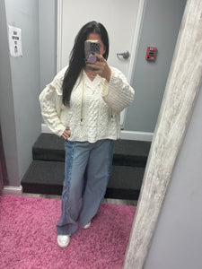 POL V-neck hooded cable knit chenille sweater - Assorted Colors