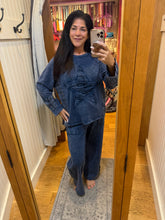 Mineral Washed Distressed Star Patch Plaid Top - Navy
