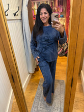 Mineral Washed Distressed Star Patch Plaid Top - Navy
