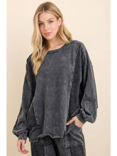 Mineral Washed Corduroy Detail Patched Sweatshirt - Ashed Black