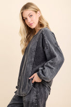 Mineral Washed Corduroy Detail Patched Sweatshirt - Ashed Black