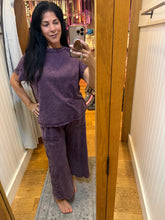 Mineral Washed Boho Trim Wide Leg Pants - Ashed Black or Eggplant