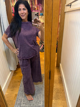 Mineral Washed Boho Trim Wide Leg Pants - Ashed Black or Eggplant