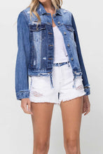 Vervet Distressed Contrast Cropped Classic Denim Jacket