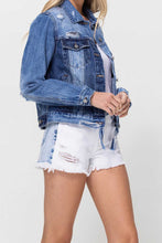 Vervet Distressed Contrast Cropped Classic Denim Jacket