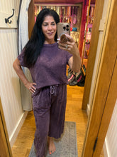Mineral Washed Boho Trim Wide Leg Pants - Ashed Black or Eggplant