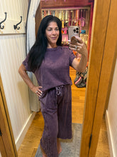 Mineral Washed Boho Trim Wide Leg Pants - Ashed Black or Eggplant