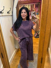 Mineral Washed Boho Trim Wide Leg Pants - Ashed Black or Eggplant