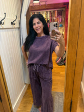 Mineral Washed Boho Trim Wide Leg Pants - Ashed Black or Eggplant