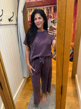 Mineral Washed Boho Trim Wide Leg Pants - Ashed Black or Eggplant