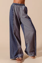 FRONT FRAYED CUT SEAM WIDE LEG WASHED DENIM JEANS