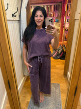 Mineral Washed Boho Trim Wide Leg Pants - Ashed Black or Eggplant