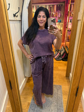 Mineral Washed Boho Trim Wide Leg Pants - Ashed Black or Eggplant