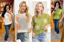 Drop Shoulder Floral Sweater Top - Green/White or White/Orange