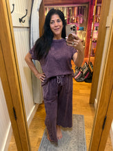 Mineral Washed Boho Trim Wide Leg Pants - Ashed Black or Eggplant
