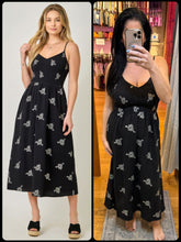 Floral Embroidered Smocked Dress - Black