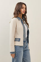 Layered Look Denim Trim Knit Jacket - Ecru or Black