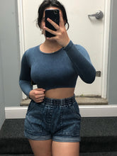 Ribbed Mineral Wash Long Sleeve Crop Top - Barbie Pink Mineral, Navy Mineral or Black