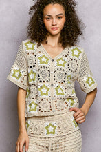 POL V-neck short sleeve relaxed fit cardigan - Natural/Olive