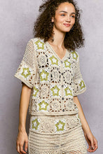 POL V-neck short sleeve relaxed fit cardigan - Natural/Olive
