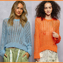 POL V-neck long sleeve regular fit airy thin sweater hoodie top- Tangerine or Powder Blue