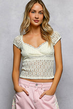 POL overwrapped V-neck short-sleeve slim-fit top crafted in lace - Natural,Black or Grey