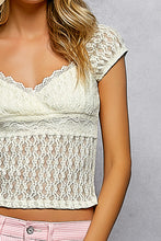 POL overwrapped V-neck short-sleeve slim-fit top crafted in lace - Natural,Black or Grey