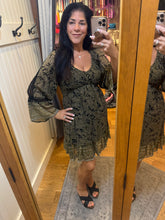 Chiffon V Neck Smocked Bust Lace Trim Bell Sleeve