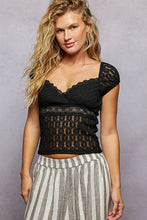 POL overwrapped V-neck short-sleeve slim-fit top crafted in lace - Natural,Black or Grey