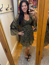Chiffon V Neck Smocked Bust Lace Trim Bell Sleeve