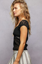 POL overwrapped V-neck short-sleeve slim-fit top crafted in lace - Natural,Black or Grey
