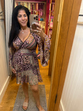 V Neck Wide Bell Sleeve Short Dress - Espresso