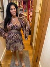 V Neck Wide Bell Sleeve Short Dress - Espresso